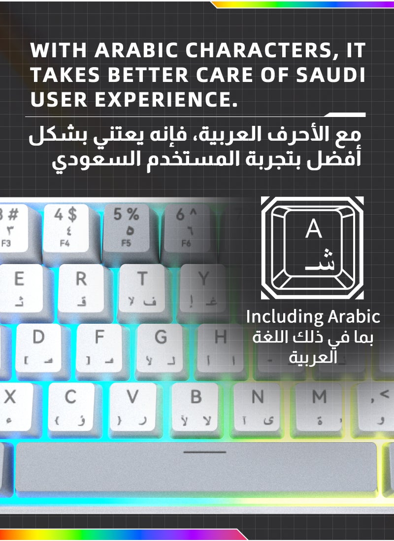 ULHYC - 61 Keys Bicolor RGB Gaming Mechanical Keyboard with English Arabic & Ergonomic Design and Waterproof with Anti-ghosting keyboard Mini Gaming Keyboard High-performance keyboard for Gamers - Image 1
