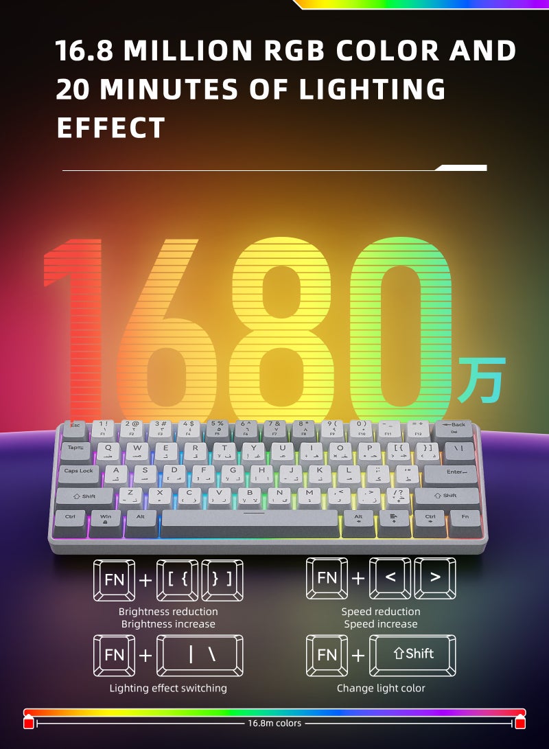 يو إل اتش واي سي لوحة مفاتيح ميكانيكية للألعاب مكونة من 61 مفتاحًا ثنائية الألوان RGB مع تصميم مريح ومضادة للماء للاعبين - Image 2