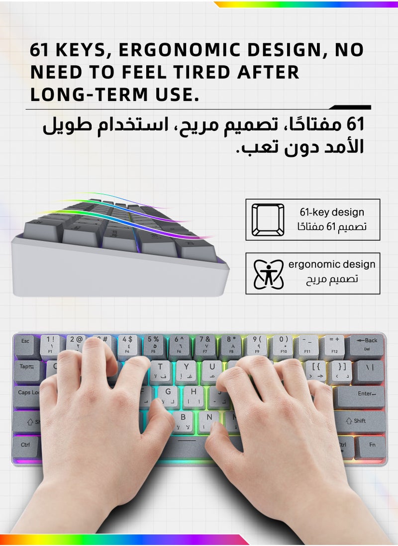 ULHYC - 61 Keys Bicolor RGB Gaming Mechanical Keyboard with English Arabic & Ergonomic Design and Waterproof with Anti-ghosting keyboard Mini Gaming Keyboard High-performance keyboard for Gamers - Image 1