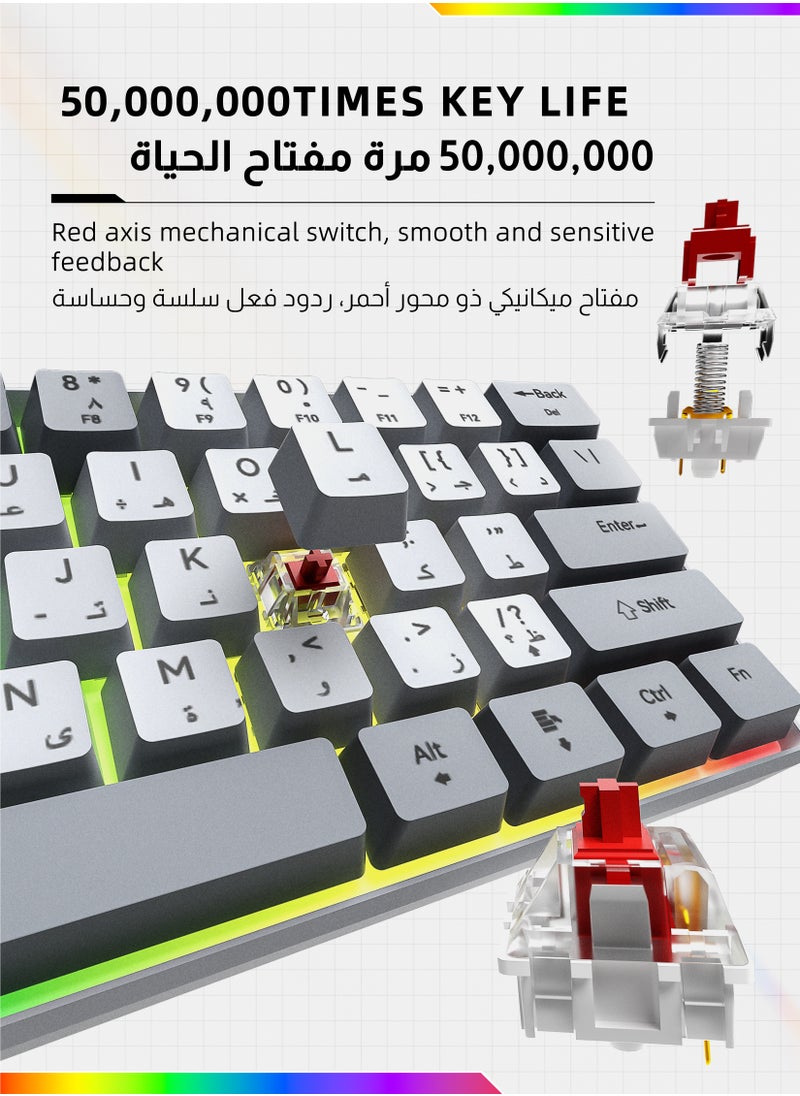ULHYC - 61 Keys Bicolor RGB Gaming Mechanical Keyboard with English Arabic & Ergonomic Design and Waterproof with Anti-ghosting keyboard Mini Gaming Keyboard High-performance keyboard for Gamers - Image 1