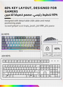 ULHYC 61 Keys Bicolor RGB Gaming Mechanical Keyboard with English Arabic & Ergonomic Design and Waterproof with Anti-ghosting keyboard Mini Gaming Keyboard High-performance keyboard for Gamers  - Image 4