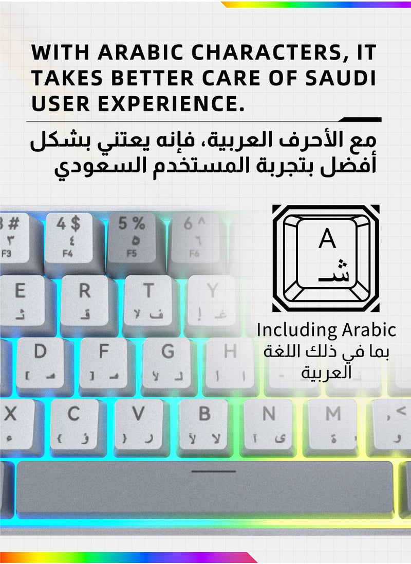 ULHYC - 61 Keys Bicolor RGB Gaming Mechanical Keyboard with English Arabic & Ergonomic Design and Waterproof with Anti-ghosting keyboard Mini Gaming Keyboard High-performance keyboard for Gamers - Image 1