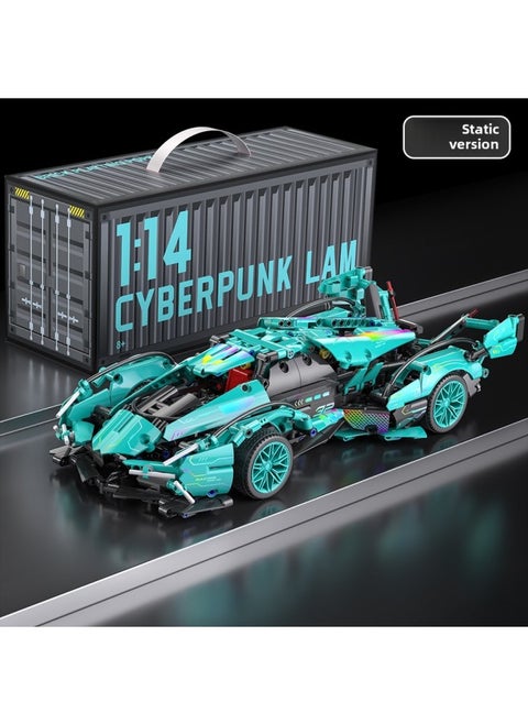 Cyberpunk Lamborgan Green Cow Building Blocks Black Samurai V12 Remote Control Car Boy Assembled Toy Car-Color:Tiffany Blue V12 Static Version (can Be Upgraded To Dynamic)
