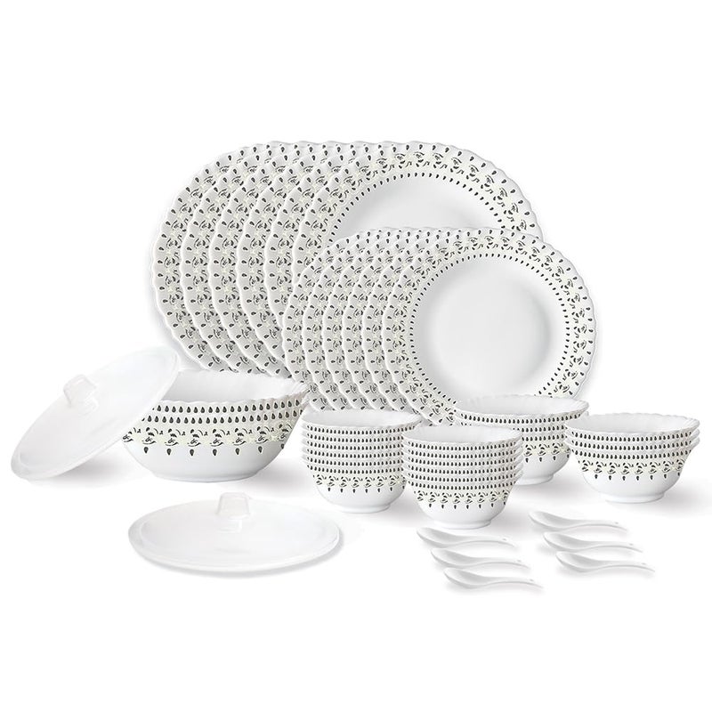 LARAH BY BOROSIL Larah by Borosil Ora Gold Fluted Series Opalware Dinner Set | 40 Pieces for Family of 6 | Microwave & Dishwasher Safe | Bone-Ash Free | Crockery Set for Dining & Gifting | Plates & Bowls | White - Image 1