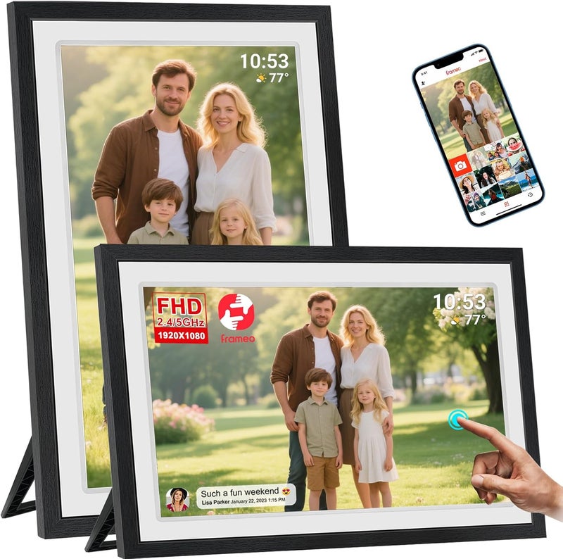 إطار صور رقمي FRAMEO 21.5 بوصة مع شاشة لمس IPS LCD كاملة الدقة 1920x1080، واي فاي مزدوج لمشاركة اللحظات عبر Frameo، سعة تخزين 32 جيجابايت، محرك أقراص USB/بطاقة SD لتوسيع التخزين، تدوير تلقائي، قابل للتركيب على الحائط مع VESA - Image 1