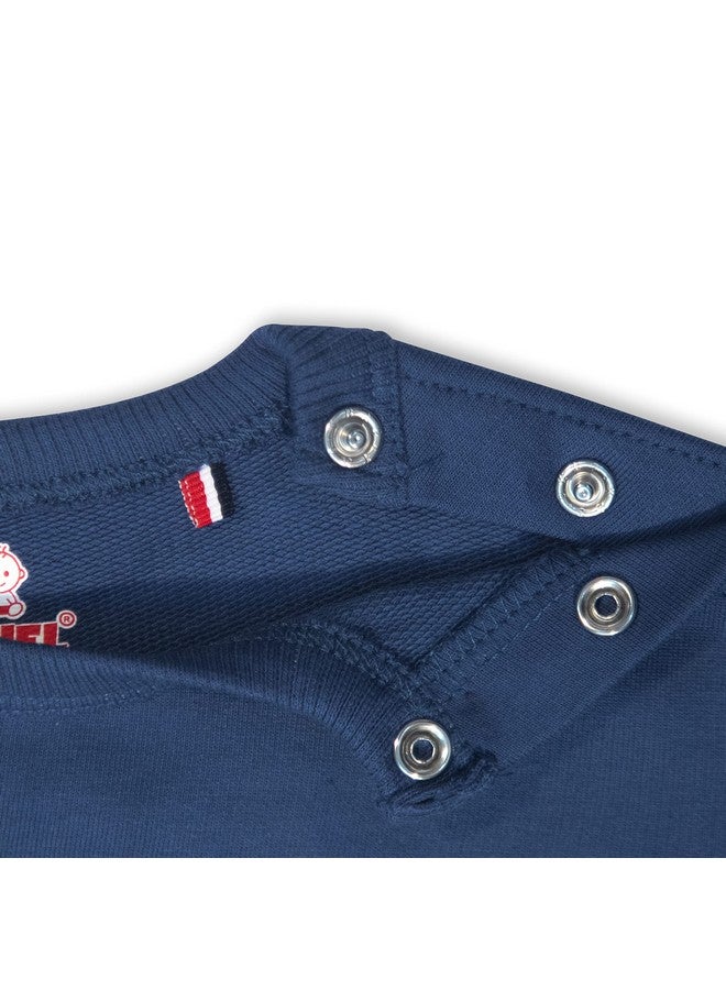 اريال طقم بيجامات من القطن والصوف من ARIEL للأولاد والبنات - طقم ملابس شتوي للجنسين، قميص بأكمام طويلة وبنطال، لون أزرق داكن، مقاس من 12 إلى 18 شهرًا - Image 3