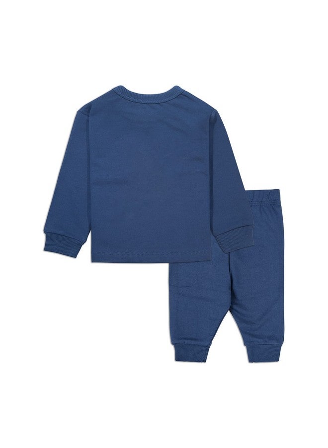 اريال طقم بيجامات من القطن والصوف من ARIEL للأولاد والبنات - طقم ملابس شتوي للجنسين، قميص بأكمام طويلة وبنطال، لون أزرق داكن، مقاس من 12 إلى 18 شهرًا - Image 2