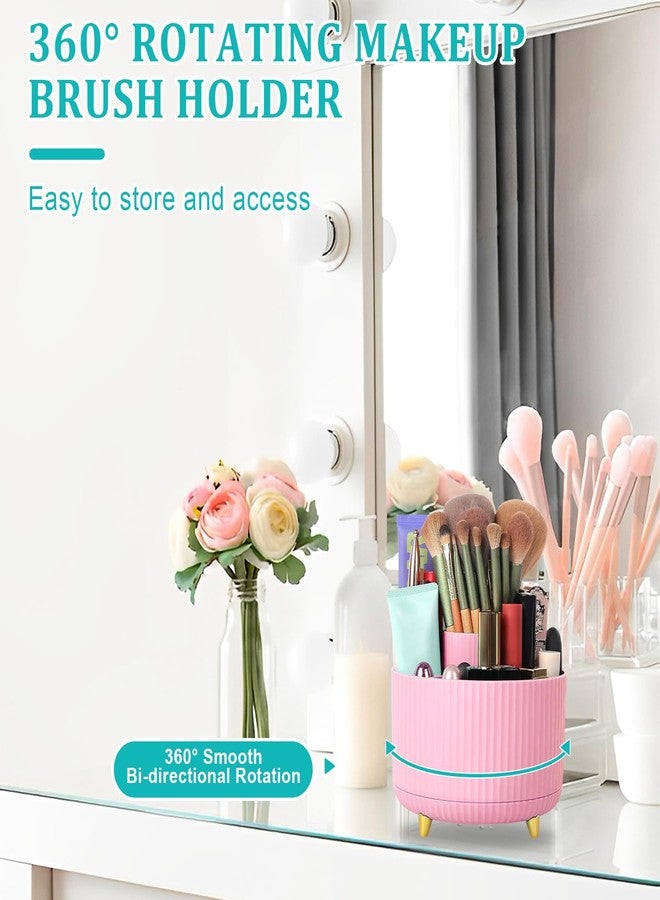 SAYEEC Rotating Pen Holder 5 Slots Desk Organizer with Adjustable Phone Stand Pink Makeup Brush Holder Organizer Cute Pencil Cup Pot Art Supply Storage Box Caddy for Office School Vanity Bathroom - Image 4