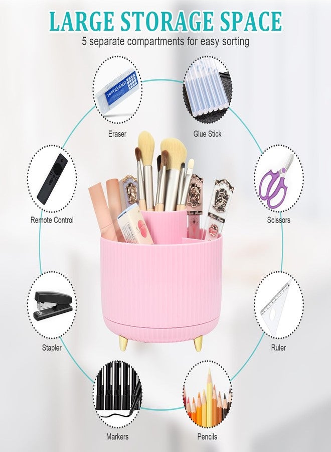 SAYEEC Rotating Pen Holder 5 Slots Desk Organizer with Adjustable Phone Stand Pink Makeup Brush Holder Organizer Cute Pencil Cup Pot Art Supply Storage Box Caddy for Office School Vanity Bathroom - Image 5