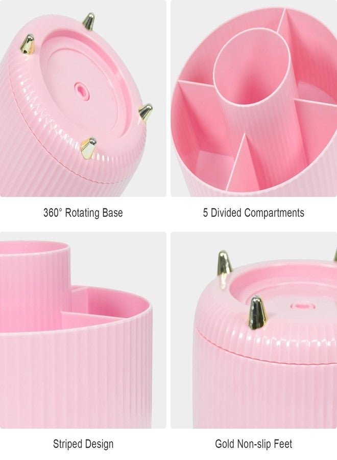 SAYEEC Rotating Pen Holder 5 Slots Desk Organizer with Adjustable Phone Stand Pink Makeup Brush Holder Organizer Cute Pencil Cup Pot Art Supply Storage Box Caddy for Office School Vanity Bathroom - Image 3