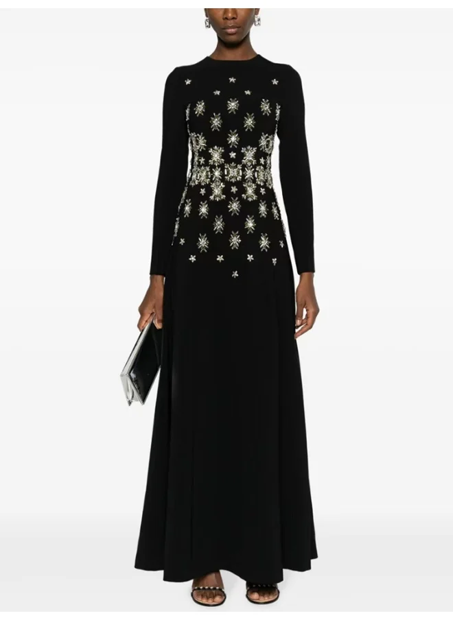 Madam Uniq New Elegant Black Long Sleeve Beaded and Rhinestone Maxi Dress
