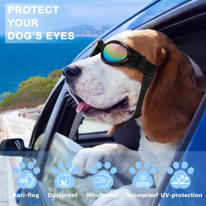 QUMY Dog Sunglasses Dog Goggles for Medium Large Breed Dogs, Wind Dust Fog Protection Eye Wear Pet Glasses with Adjustable Strap for Motorcycle Car Driving Bike Riding Hiking Swimming Over 15lbs Red - Image 5