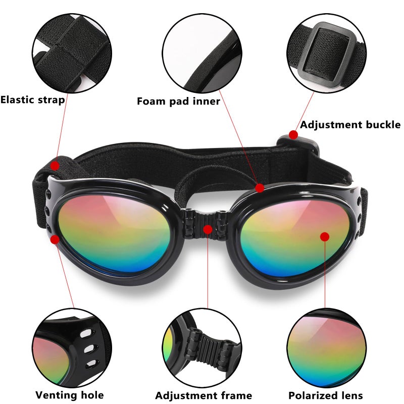 QUMY Dog Sunglasses Dog Goggles for Medium Large Breed Dogs, Wind Dust Fog Protection Eye Wear Pet Glasses with Adjustable Strap for Motorcycle Car Driving Bike Riding Hiking Swimming Over 15lbs Red - Image 2