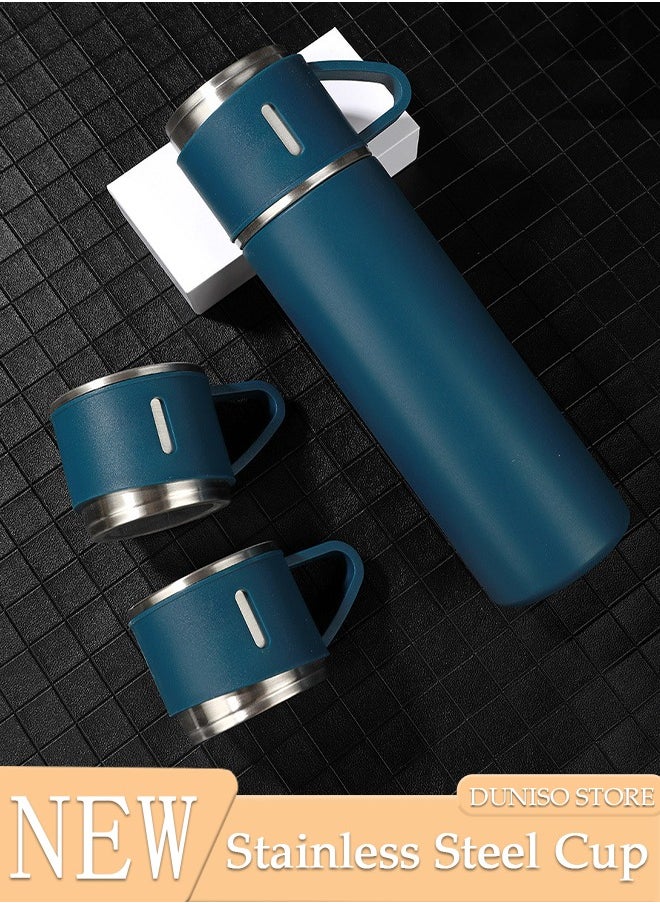 DUNISO 500ml stainless steel vacuum insulated bottle, coffee cup with 2 stainless steel cups, portable water cup suitable for hot and cold outdoor travel gift box  - Image 1
