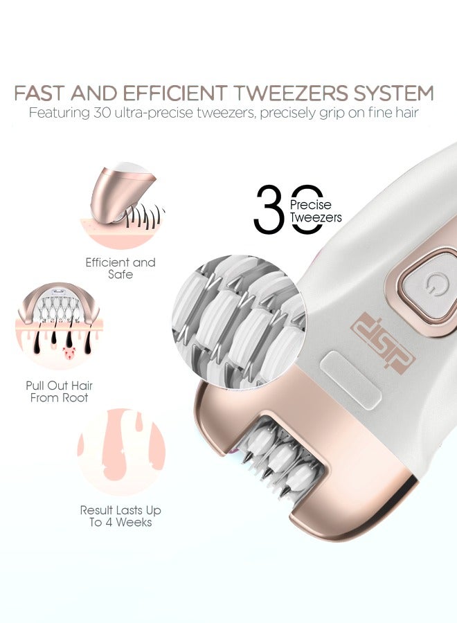 DSP Epilator for Women,3 in 1 Epilators Hair Remover for Leg Arm with 2 Speeds & 30 Tweezers ,Rechargeable & LCD Display，Cordless Electric Lady Shaver & Trimmer for Face, Chin, Arm, Leg, Armpit, Bikini,9000RPM 70455 - Image 4