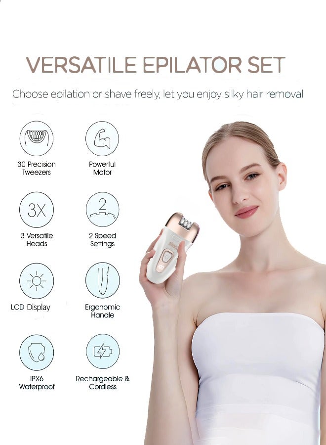 DSP Epilator for Women,3 in 1 Epilators Hair Remover for Leg Arm with 2 Speeds & 30 Tweezers ,Rechargeable & LCD Display，Cordless Electric Lady Shaver & Trimmer for Face, Chin, Arm, Leg, Armpit, Bikini,9000RPM 70455 - Image 3