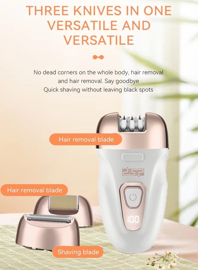 DSP 3-in-1 Epilator for Women,Epilators Hair Remover with 3 Replaceable Trimmer Head & 2 Speeds,30Tweezers & LCD Display,Rechargeable Cordless Electric Lady Shaver & Trimmer for  Face Legs Arms Armpit Bikini,9000RPM 70455 - Image 4