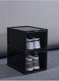 1Chase Shoe Storage Box, Drop Front Stackable Shoe Box with Clear Door, Black 2pcs Set  - Image 1