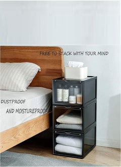 1Chase Shoe Storage Box, Drop Front Stackable Shoe Box with Clear Door, Black 2pcs Set  - Image 4