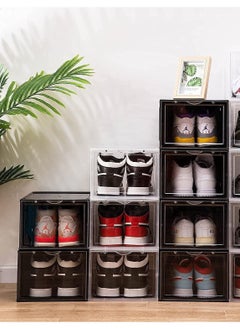 1Chase Shoe Storage Box, Drop Front Stackable Shoe Box with Clear Door, Black 2pcs Set  - Image 3