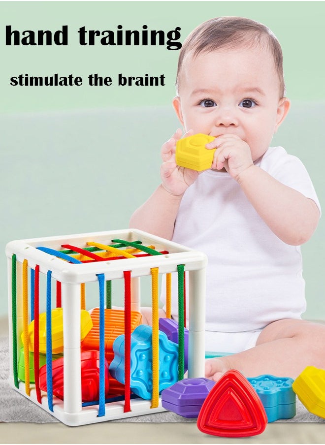 Baby Activity Cube，Cube Bin & 6 Sensory Shape Blocks，Shape Sorter Sensory Toys for Toddlers，Multifunctional Baby toys for 12-18 Months, Developmental Gifts for Toddler Age 1 2 3  - Image 1