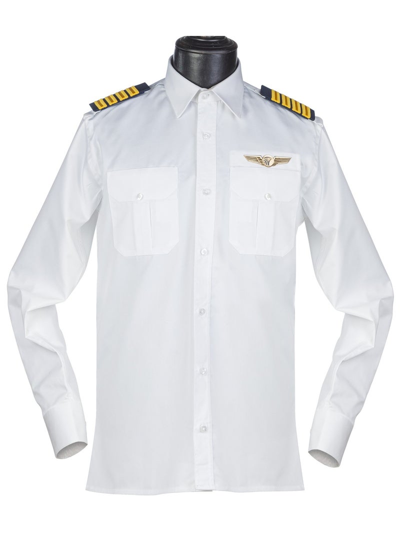 Pro Pilot zone Men’s Long Sleeve American Pilot Shirt – Lycra – White  - Image 1