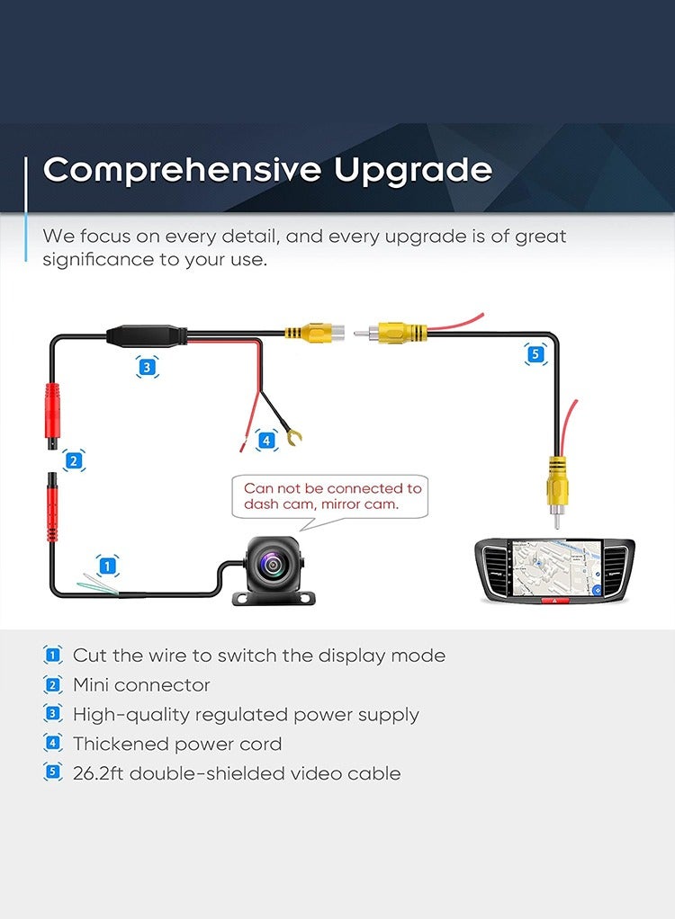 مستر سمارت كاميرا احتياطية عالية الدقة من Mr Smart مع هيكل معدني مقاوم للماء IP69 وعدسة عين السمكة بزاوية واسعة 170 درجة وضبط تلقائي - Image 2