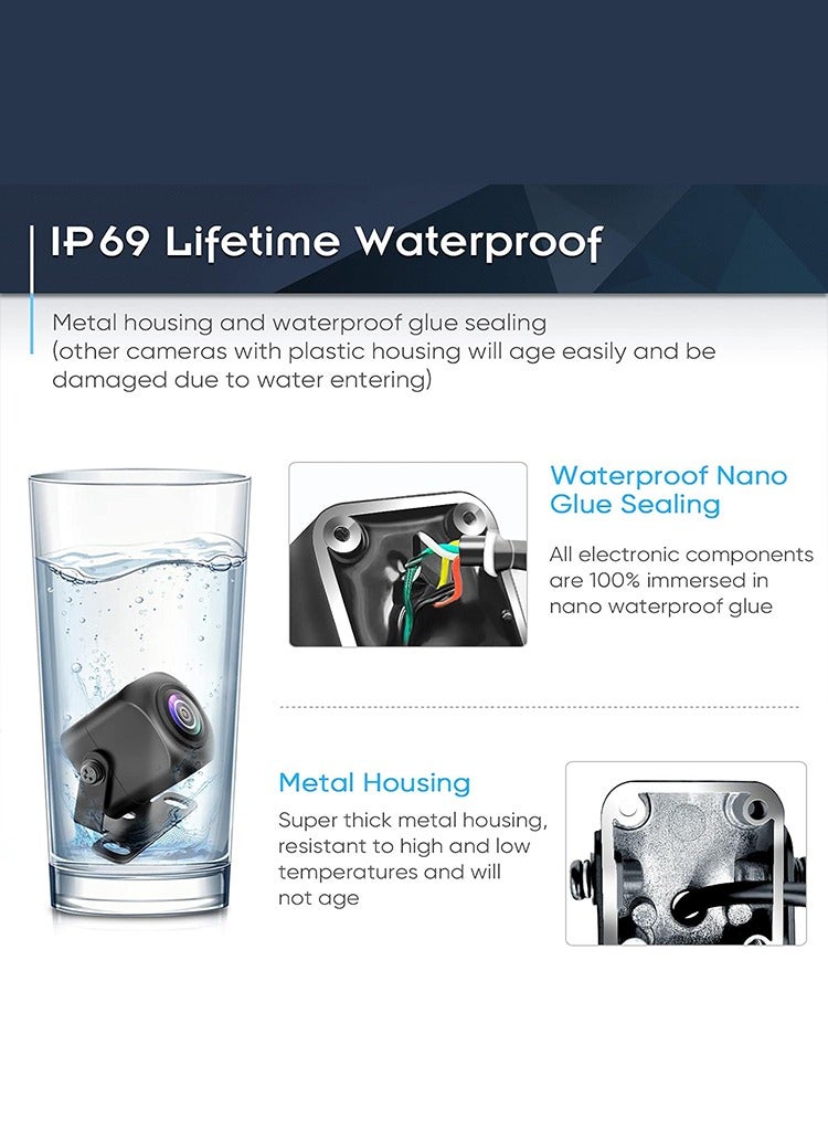 مستر سمارت كاميرا احتياطية عالية الدقة من Mr Smart مع هيكل معدني مقاوم للماء IP69 وعدسة عين السمكة بزاوية واسعة 170 درجة وضبط تلقائي - Image 4