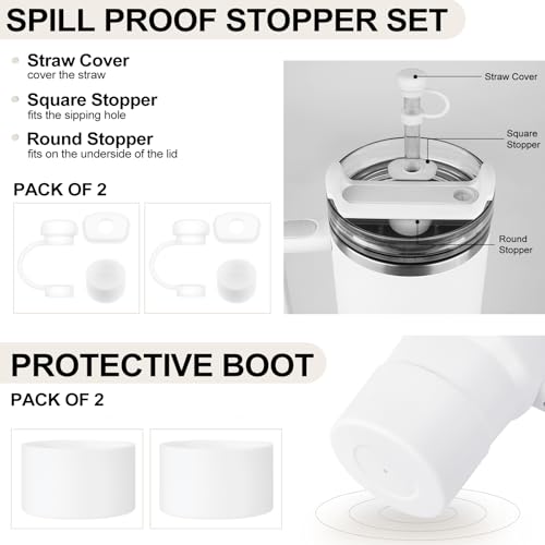 HYZ 8 Piece Accessories for Stanley Cup, Silicone Spill Proof Stopper Set and Protective Boot Including Straw Cover Cap for Stanley H2.0 20oz 30oz 40oz Tumbler, Frost - Image 2