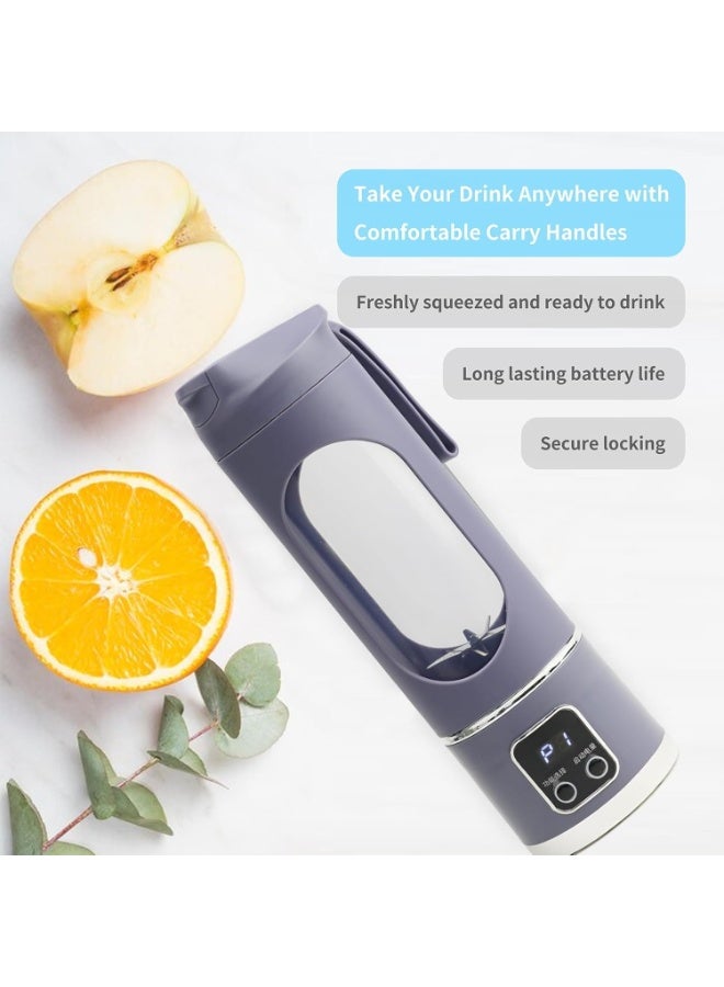 NIBEMINENT خلاط محمول لصنع السموذي، عصارة قابلة لإعادة الشحن عبر USB، كوب عصير مقاوم للتسرب مع شاشة LCD رقمية/ وضع 3 سرعات/ بطارية 1500 مللي أمبير/ 50 واط/ 450 مل/ شفرات من الفولاذ المقاوم للصدأ 12 نقطة/ حبل/ 22000 دورة في الدقيقة، خلاط صغير للعصائر الشخصية للسموذي واهتزازات الفواكه الطازجة - Image 4