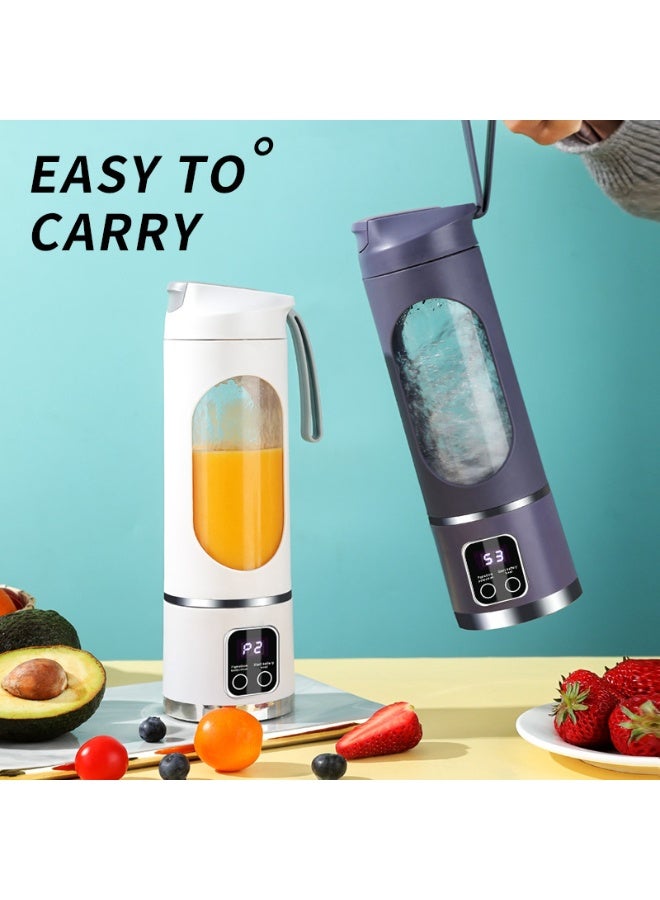 NIBEMINENT خلاط محمول لصنع السموذي، عصارة قابلة لإعادة الشحن عبر USB، كوب عصير مقاوم للتسرب مع شاشة LCD رقمية/ وضع 3 سرعات/ بطارية 1500 مللي أمبير/ 50 واط/ 450 مل/ شفرات من الفولاذ المقاوم للصدأ 12 نقطة/ حبل/ 22000 دورة في الدقيقة، خلاط صغير للعصائر الشخصية للسموذي واهتزازات الفواكه الطازجة - Image 3