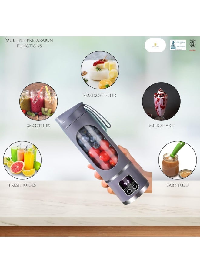 NIBEMINENT خلاط محمول لصنع السموذي، عصارة قابلة لإعادة الشحن عبر USB، كوب عصير مقاوم للتسرب مع شاشة LCD رقمية/ وضع 3 سرعات/ بطارية 1500 مللي أمبير/ 50 واط/ 450 مل/ شفرات من الفولاذ المقاوم للصدأ 12 نقطة/ حبل/ 22000 دورة في الدقيقة، خلاط صغير للعصائر الشخصية للسموذي واهتزازات الفواكه الطازجة - Image 5