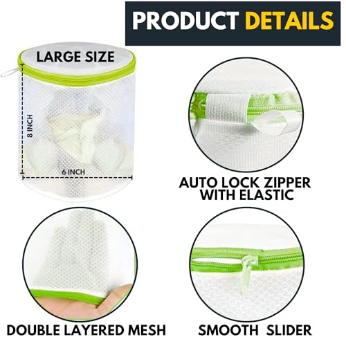 F8WARES Mesh Laundry Bag - Round Cylindrical Cloth Washing Machine Bag For Bra, Undergarments, Innerwear, Socks - Net Pouch For Washing Machine, 8 Centimeters, White - Image 2