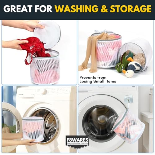 F8WARES Mesh Laundry Bag - Round Cylindrical Cloth Washing Machine Bag For Bra, Undergarments, Innerwear, Socks - Net Pouch For Washing Machine, 8 Centimeters, White - Image 5