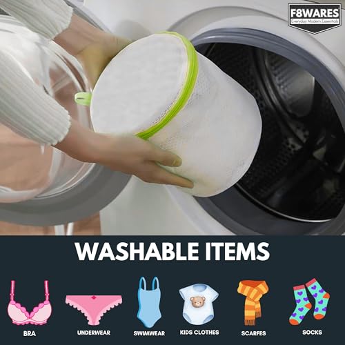 F8WARES Mesh Laundry Bag - Round Cylindrical Cloth Washing Machine Bag For Bra, Undergarments, Innerwear, Socks - Net Pouch For Washing Machine, 8 Centimeters, White - Image 4
