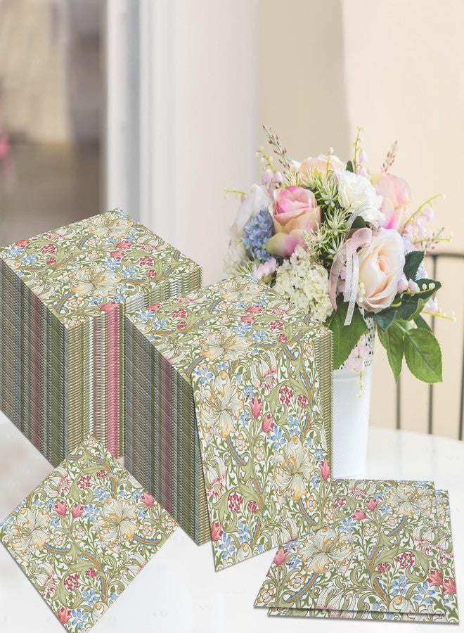 BHNACIER 40Pcs William Morris Paper Napkins Greenery Floral Paper Napkins William Morris Theme Party Supplies Vintage Flowers Green Gold Wildflowers Disposable Papers Napkin for Wedding Bridal Shower - Image 5