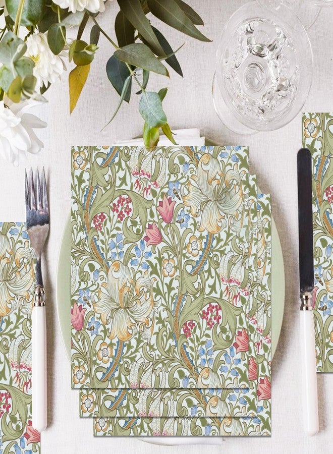 BHNACIER 40Pcs William Morris Paper Napkins Greenery Floral Paper Napkins William Morris Theme Party Supplies Vintage Flowers Green Gold Wildflowers Disposable Papers Napkin for Wedding Bridal Shower - Image 4