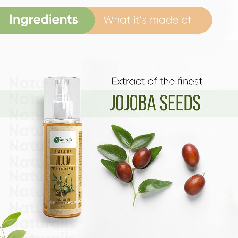 Naturalis Essence Of Nature Cold Pressed Jojoba Carrier Oil For Skin Lightening Pigmentation Stretch Marks Acne Scars Wrinkles Aging 200 Ml Jojoba - Image 3