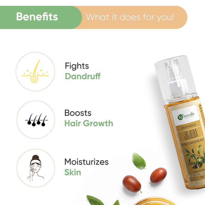 Naturalis Essence Of Nature Cold Pressed Jojoba Carrier Oil For Skin Lightening Pigmentation Stretch Marks Acne Scars Wrinkles Aging 200 Ml Jojoba - Image 5