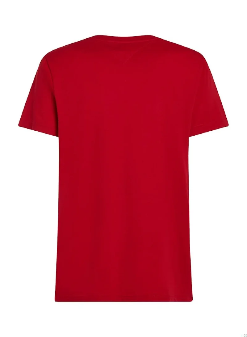 TOMMY HILFIGER Medium Red Crew Neck Logo Panel T-Shirt for Men | Best Price UAE