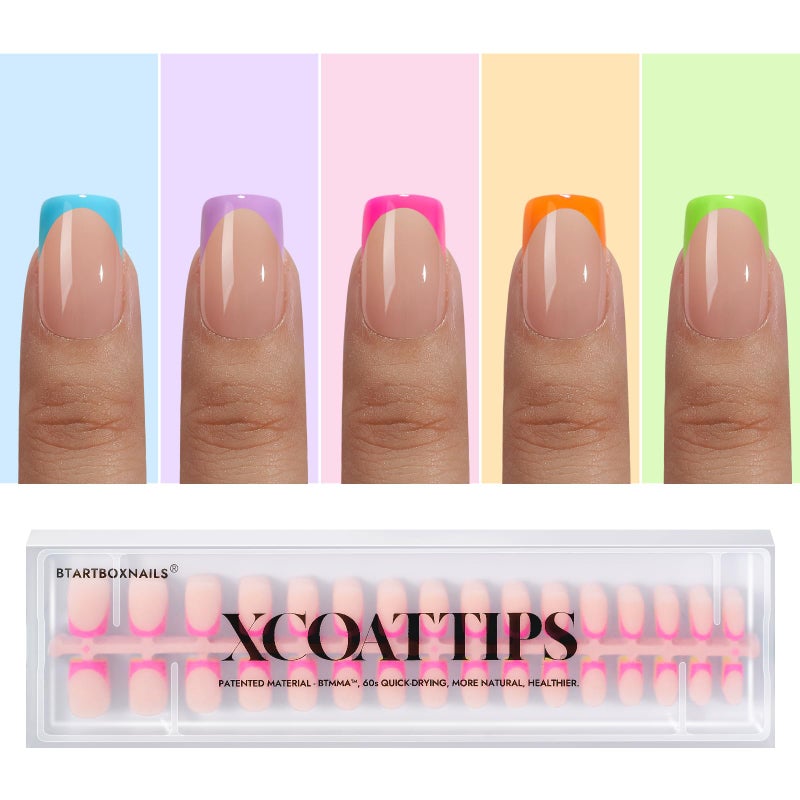 btartboxnails BTArtboxnails XCOATTIPS Summer Press on Nails  LampCurable Short Square Brighter Pastel Press on Nails 160 Soak Off Coloful French Tip Nails Extensions Builder Gel  Top Coat Required