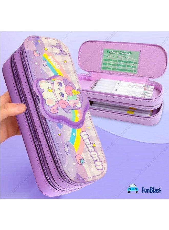 FunBlast Unicorn Pouches for Girls - Multi-Purpose Zipper Pouch Case for School Kids, Stationary Organizer Box, Aesthetic Pencil Case for School & College Students (UN-Pouch) - Image 3