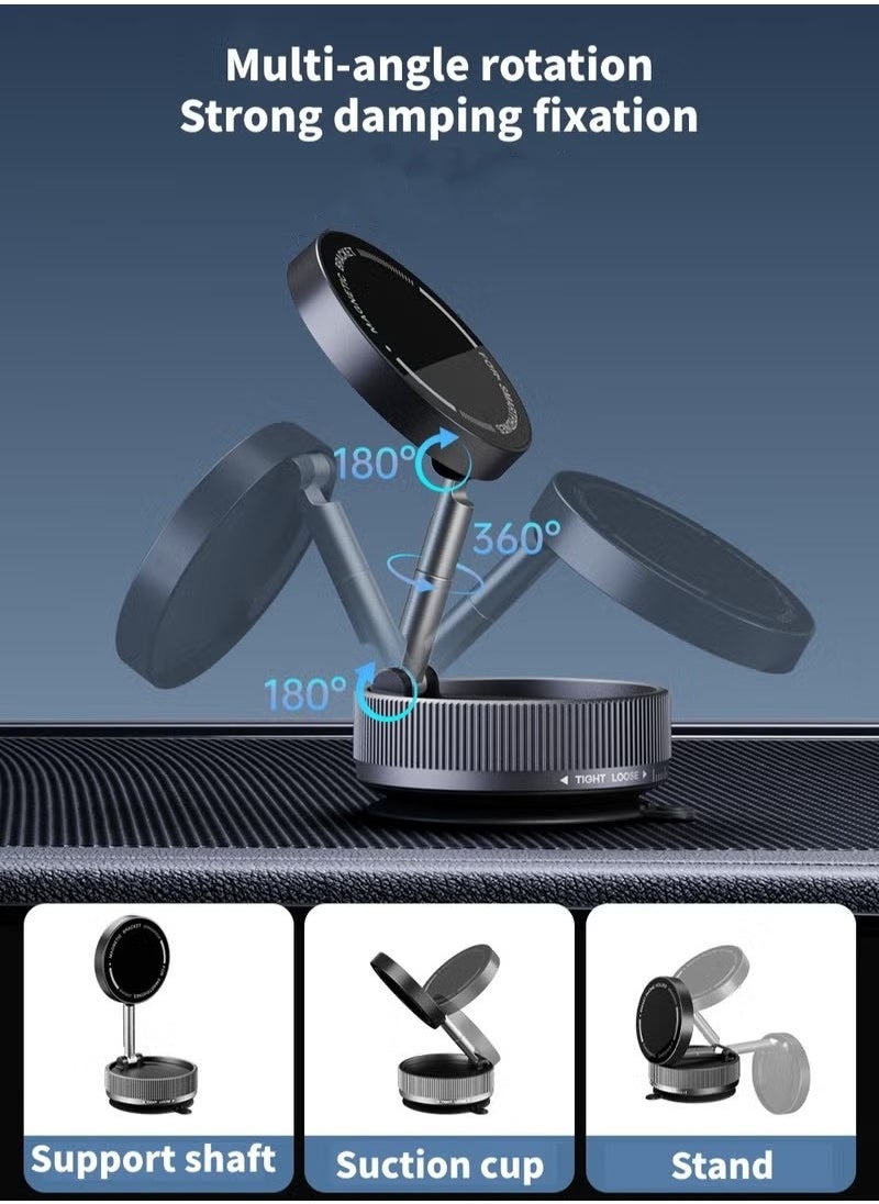SJMD - Magnetic Car Phone Holder,with Foldable Stand, Suction Cup Mount Made of Zinc Alloy, Multi-Angle Rotation, Includes Mirror Stickers, Magnetic Sheets, Hex Wrench, and Foldable Bracket for Easy Installation. - Image 1