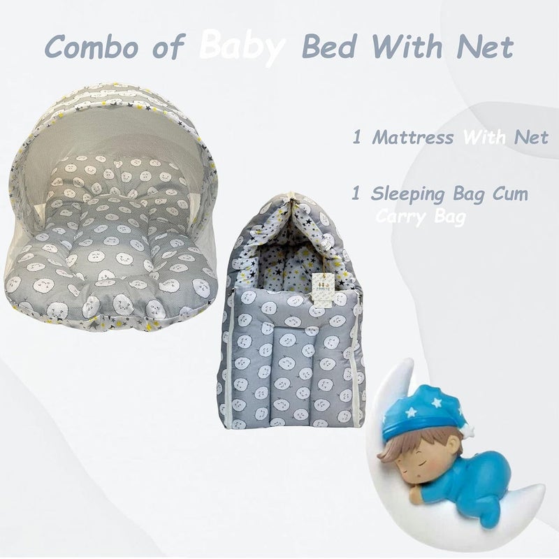 Infantbond Cotton Baby Sleeping Mattress with Net Bedding Set | Carry Bag Cum Carry Nest (0-6 Months) (Net & Sleep - Sheep Gray), Casual - Image 3