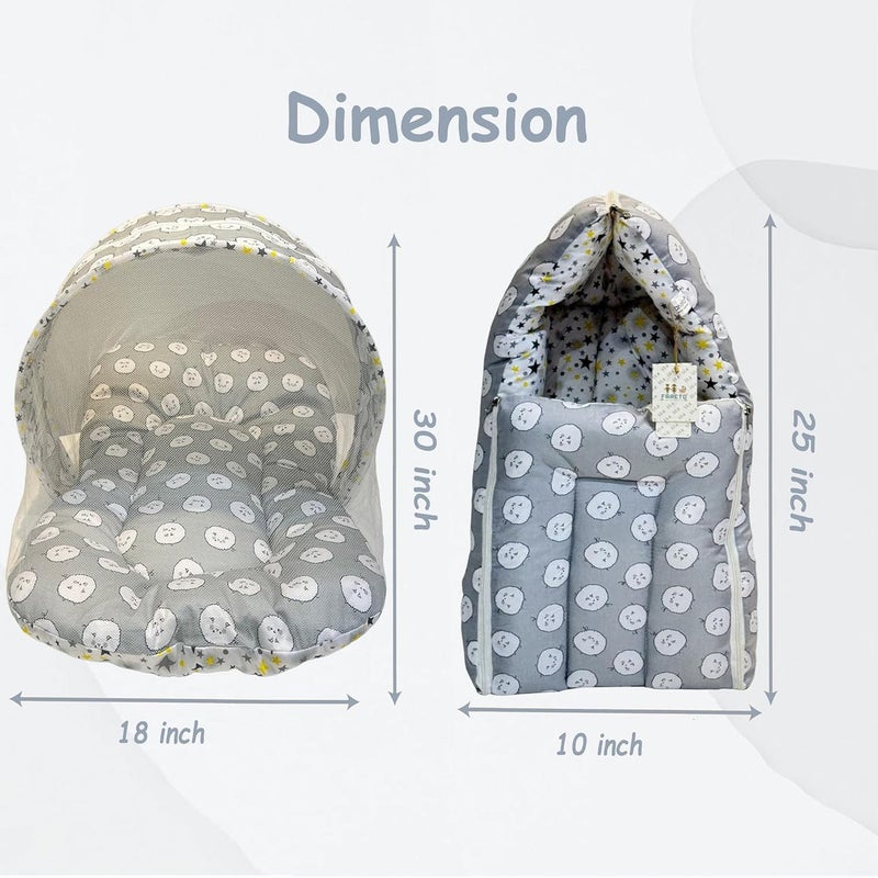 Infantbond Cotton Baby Sleeping Mattress with Net Bedding Set | Carry Bag Cum Carry Nest (0-6 Months) (Net & Sleep - Sheep Gray), Casual - Image 2