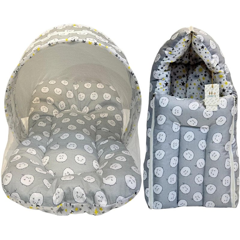 Infantbond Cotton Baby Sleeping Mattress with Net Bedding Set | Carry Bag Cum Carry Nest (0-6 Months) (Net & Sleep - Sheep Gray), Casual - Image 1