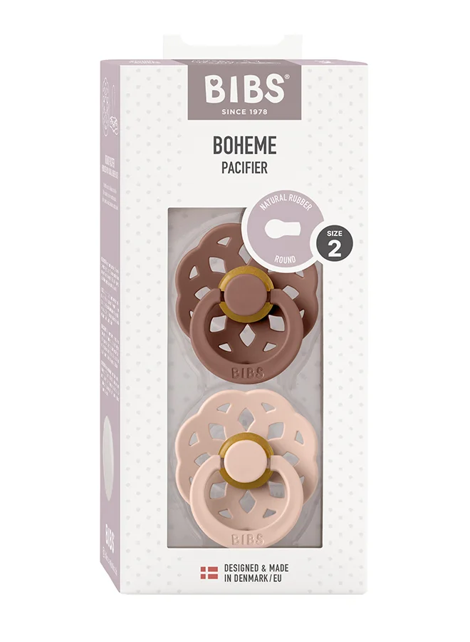 بيبس لهاية أطفال بوهيمية مطاط طبيعي حلمة دائرية للبشرة الحساسة ناعمة مرنة للأطفال ٦ أشهر فما فوق خالية من  لون وود تشاكبلش عبوة ٢ مقاس ٢