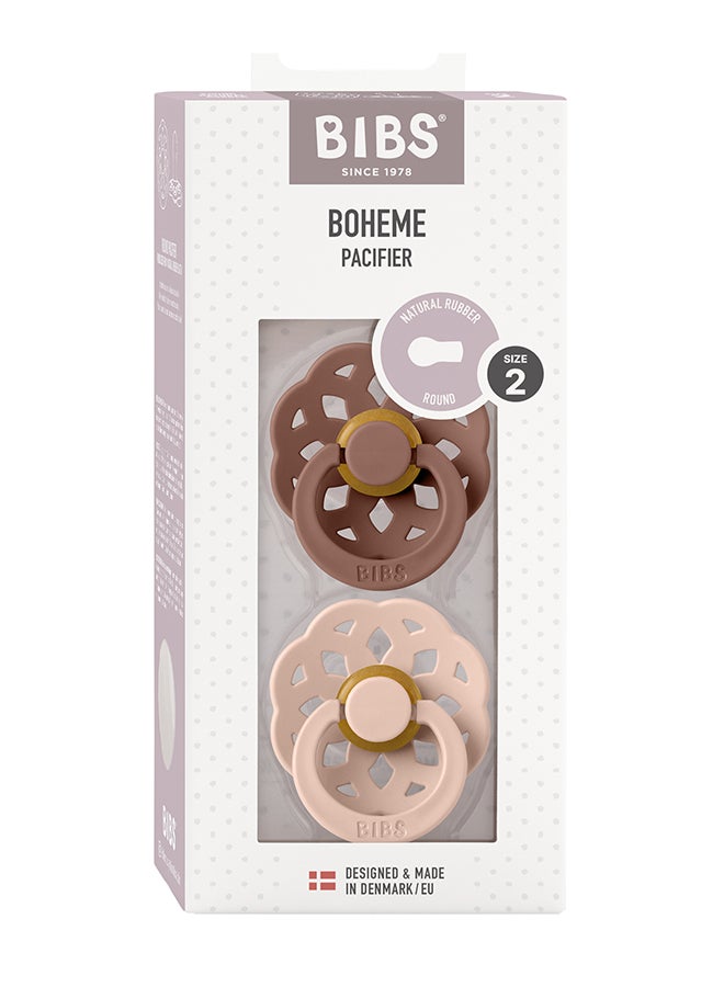 BIBS Baby Pacifier Boheme, Made with Natural Rubber Latex, Round Nipple, Mouth Skin Sensitive, Soft, Flexible, For Babies 6 Months and Above, BPA-free, Woodchuck/ Blush Colour, Pack of 2, Size 2 - Image 2
