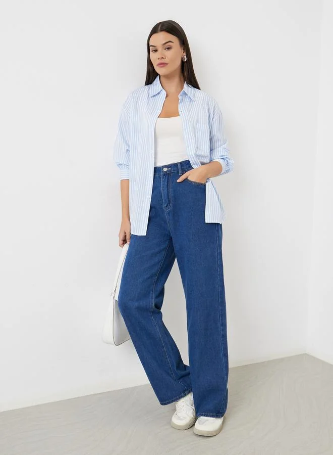 Blue Mid Rise Wide Leg Jeans