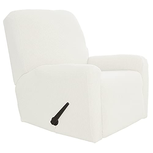 Easy-Going Recliner Stretch Sofa Slipcover Sofa Cover 4-Pieces Furniture Protector Couch Soft with Elastic Bottom, Spandex Jacquard Fabric Small Checks(Recliner,Cream) - Image 1